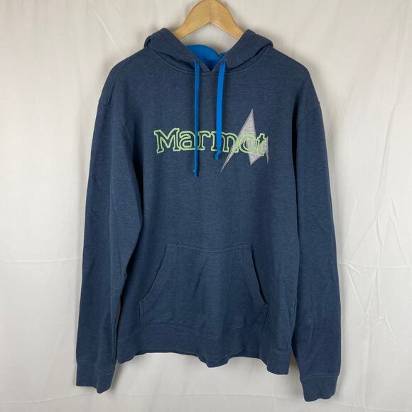 Marmot Men's Logo Hoodie Sweatshirt Long Sleeve Pullover Navy Blue B96540 Size L - Picture 1 of 6